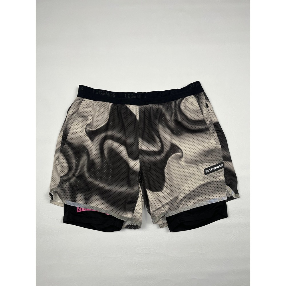 Legends Forum Lite 2 in 1 Mens Large Gray Swirl Mesh Athletic Gym Shorts